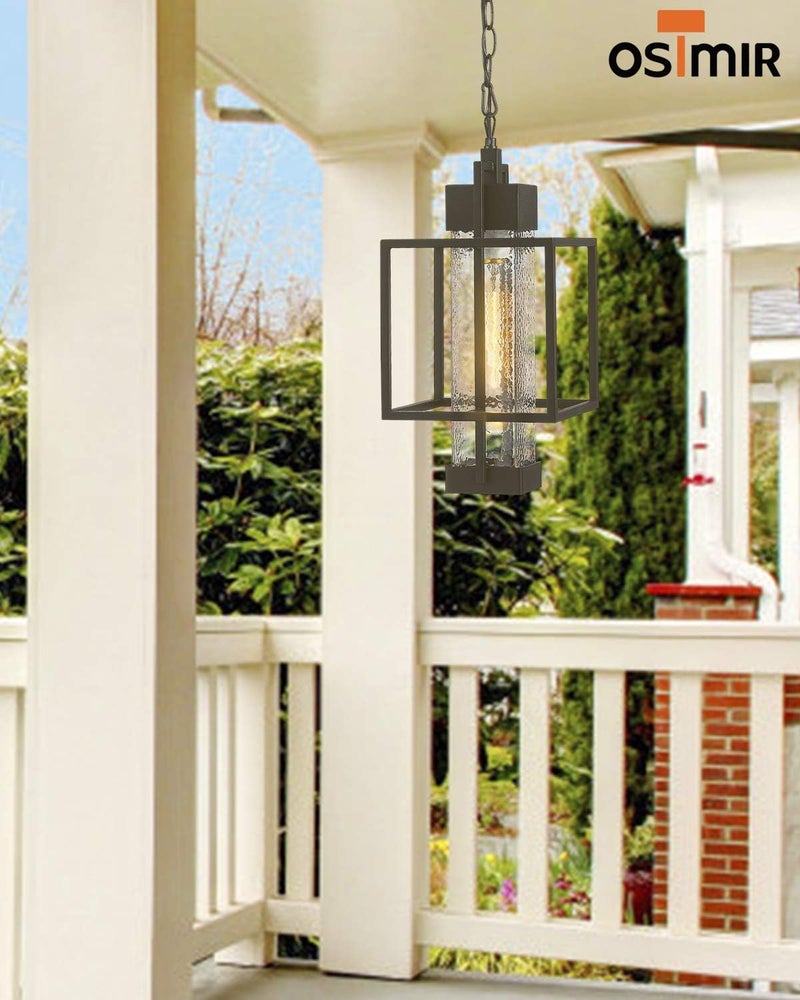 Osimir Outdoor Pendant Light, 16" 1-Light Large Hanging Porch Light Fixtures, Modern Black Outside Chandelier Lantern Lighting with Bubble Glass for Porch Gazebo Entryway, 2375/1HL - Image 5